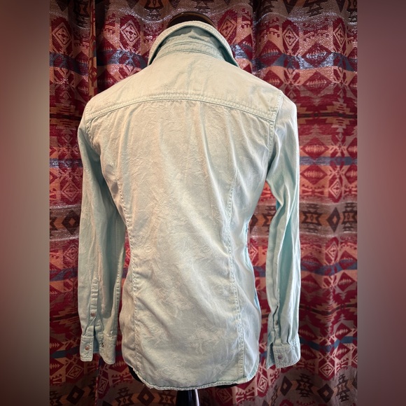 Barn Fly Trading Size Small Light Turquoise Bucking Horse Button Up Shirt - Picture 3 of 8
